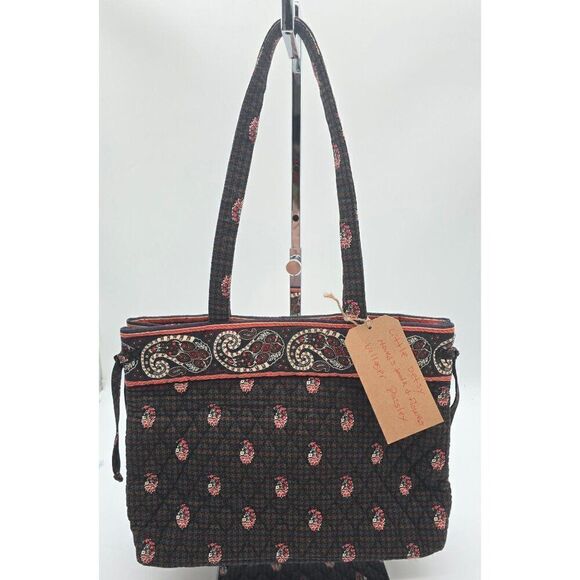 Vera Bradley Quilted Tote Bag and wallet Black Red Paisley Pattern 15" X 10" - Picture 3 of 6